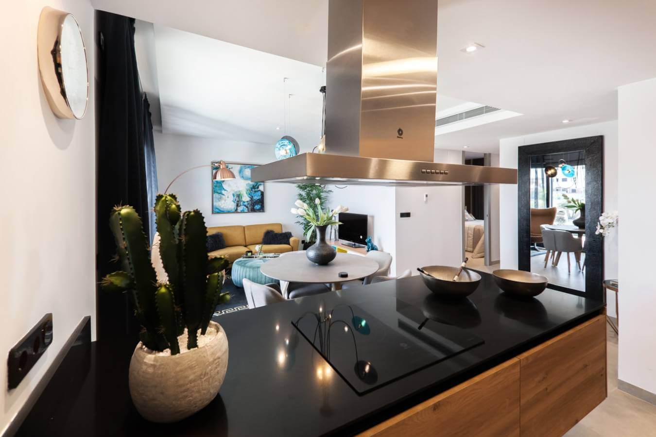 Professional recurring cleaning by Mkleaning in a beautifully maintained high-end kitchen with clean cooktop and visible dining area in Atlanta