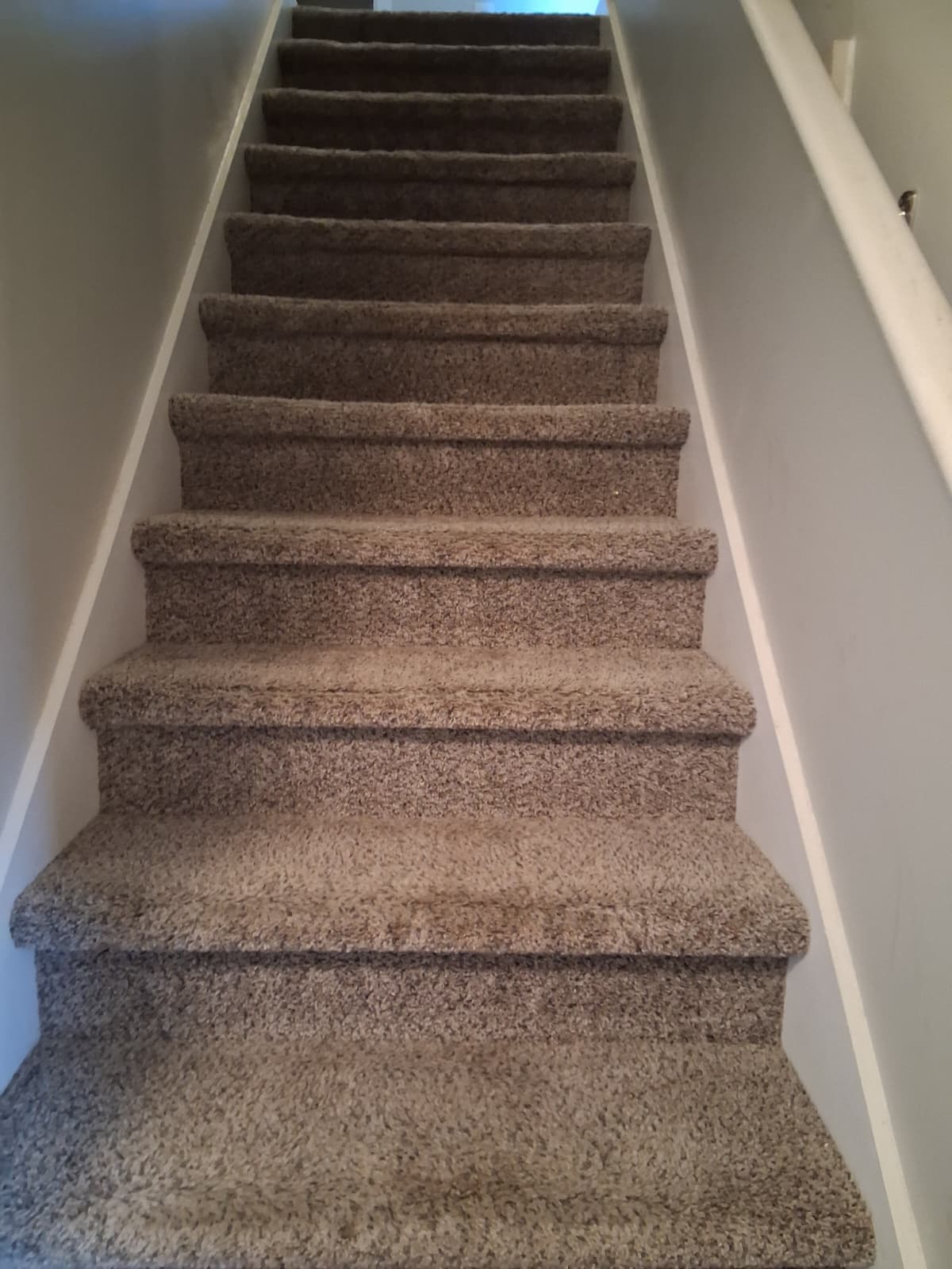 Professional carpet cleaning by Mkleaning in Smyrna, showing stairs thoroughly vacuumed to remove debris before deep carpet shampoo washing.