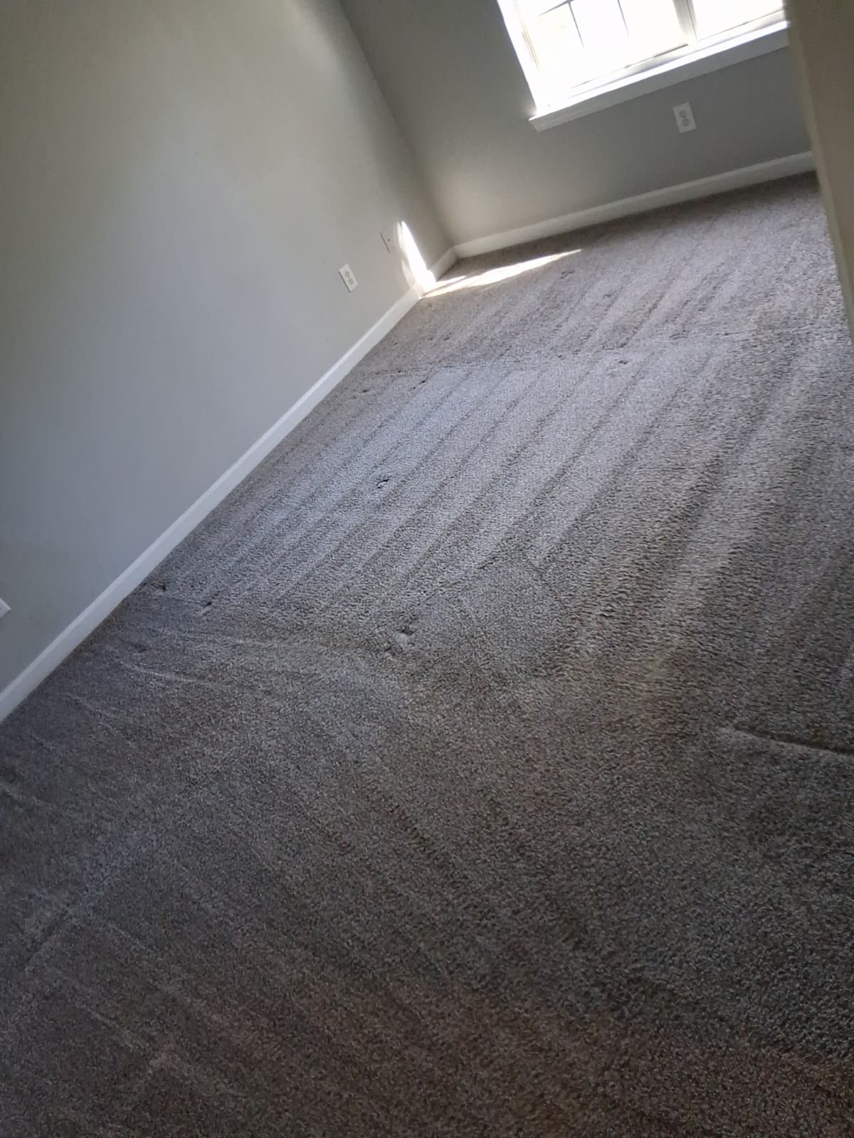 Professional carpet cleaning by Mkleaning in Smyrna, showing a [Nome do Ambiente] carpet thoroughly vacuumed to remove debris before deep carpet shampoo washing.